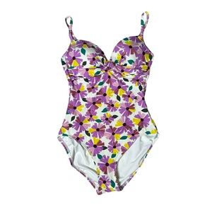Kate Spade White Twist Front Wallflower Padded Adjustable One Piece Swim Suit